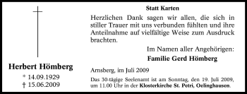 Traueranzeige von Herbert Hömberg von Tageszeitung