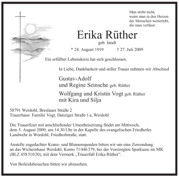 Traueranzeige von Erika Rüther von Tageszeitung