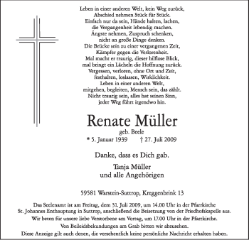 Traueranzeige von Renate Müller von Tageszeitung