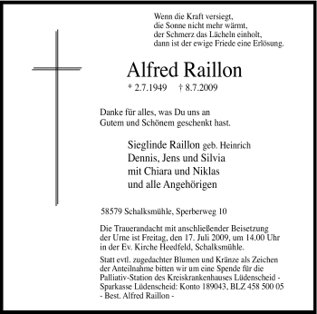 Traueranzeige von Alfred Raillon von Tageszeitung