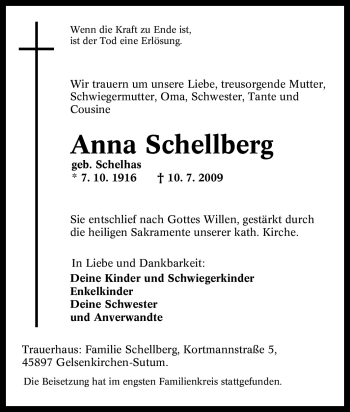 Traueranzeige von Anna Schellberg von Tageszeitung