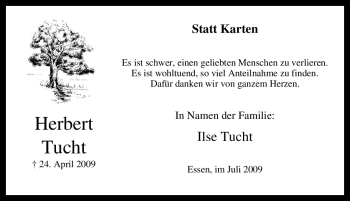 Traueranzeige von Herbert Tucht von Tageszeitung