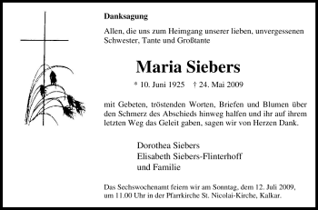 Traueranzeige von Maria Siebers von Tageszeitung