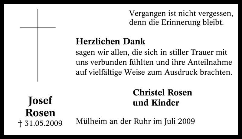  Traueranzeige für Josef Rosen vom 04.07.2009 aus Tageszeitung