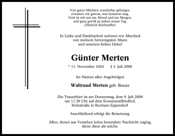 Traueranzeige von Günter Merten von Tageszeitung