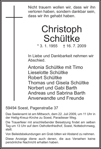 Traueranzeige von Christoph Schültke von Tageszeitung