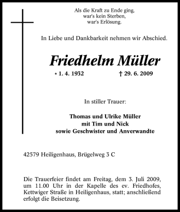 Traueranzeige von Friedhelm Müller von Tageszeitung