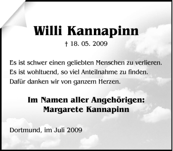 Traueranzeige von Willi Kannapinn von Tageszeitung