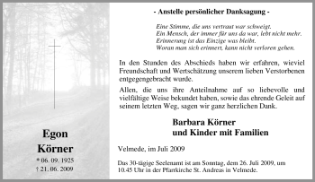 Traueranzeige von Egon Körner von Tageszeitung