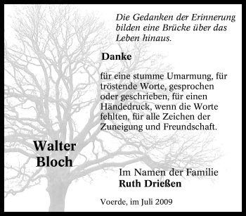 Traueranzeige von Walter Bloch von Tageszeitung