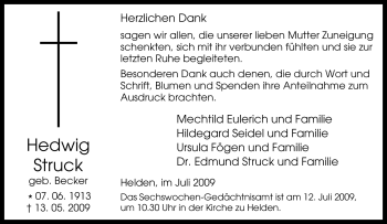 Traueranzeige von Hedwig Struck von Tageszeitung