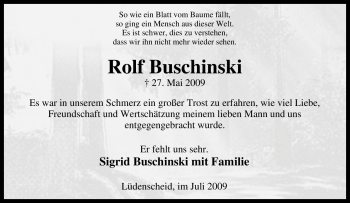 Traueranzeige von Rolf Buschinski von Tageszeitung