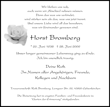 Traueranzeige von Horst Bromberg von Tageszeitung