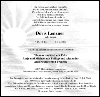 Traueranzeige von Doris Lenzner von Tageszeitung
