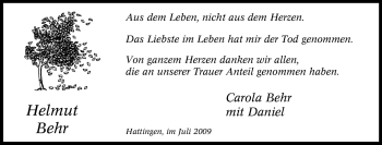 Traueranzeige von Helmut Behr von Tageszeitung