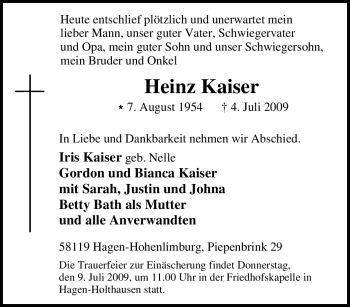 Traueranzeige von Heinz Kaiser von Tageszeitung