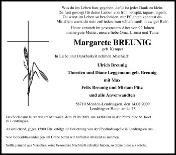 Traueranzeige von Margarete Breunig von Tageszeitung