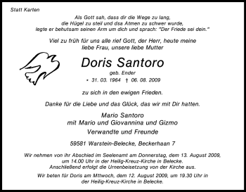 Traueranzeige von Doris Santoro von Tageszeitung