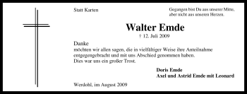 Traueranzeige von Walter Emde von Tageszeitung