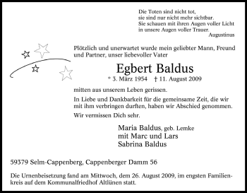 Traueranzeige von Egbert Baldus von Tageszeitung