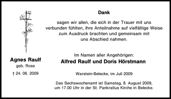 Traueranzeige von Agnes Raulf von Tageszeitung