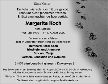 Traueranzeige von Margarita Koch von Tageszeitung