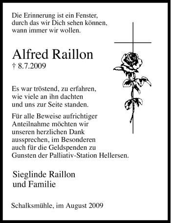 Traueranzeige von Alfred Raillon von Tageszeitung