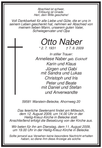 Traueranzeige von Otto Naber von Tageszeitung