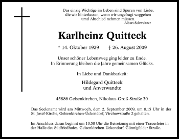 Traueranzeige von Karlheinz Quitteck von Tageszeitung