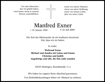 Traueranzeige von Manfred Exner von Tageszeitung