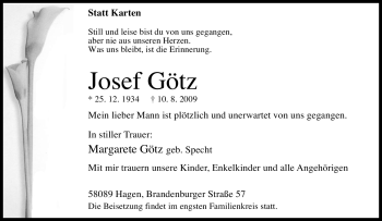 Traueranzeige von Josef Götz von Tageszeitung