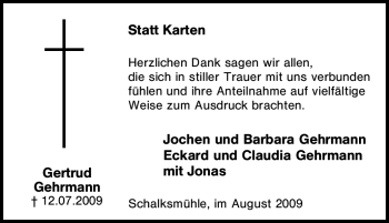 Traueranzeige von Gertrud Gehrmann von Tageszeitung