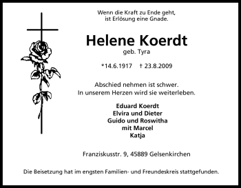 Traueranzeige von Helene Koerdt von Tageszeitung