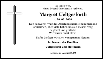 Traueranzeige von Margret Ueltgesforth von Tageszeitung