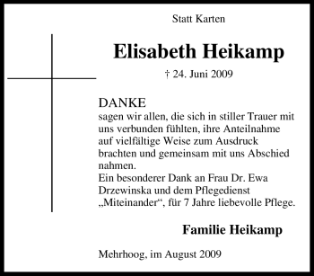 Traueranzeige von Elisabeth Heikamp von Tageszeitung