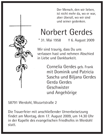 Traueranzeige von Norbert Gerdes von Tageszeitung
