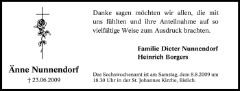 Traueranzeige von Änne Nunnendorf von Tageszeitung