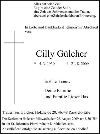 Traueranzeige von Cilly Gülcher von Tageszeitung