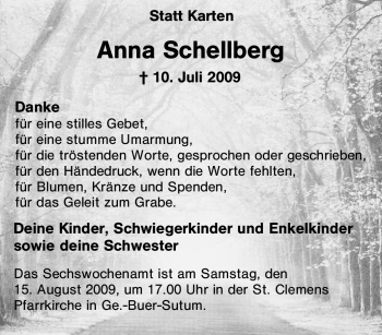 Traueranzeige von Anna Schellberg von Tageszeitung