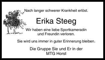 Traueranzeige von Erika Steeg von Tageszeitung