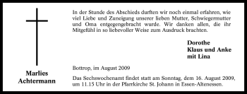 Traueranzeige von Marlies Achtermann von Tageszeitung