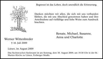 Traueranzeige von Werner Wittenbreder von Tageszeitung