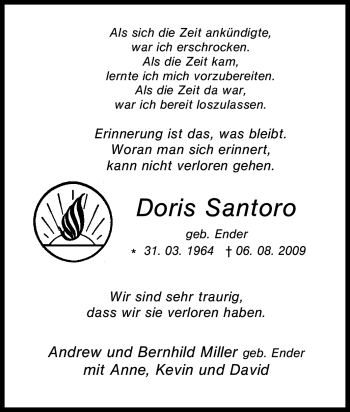 Traueranzeige von Doris Santoro von Tageszeitung