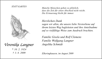 Traueranzeige von Veronika Langner von Tageszeitung
