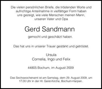 Traueranzeige von Gerd Sandmann von Tageszeitung