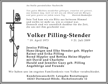 Traueranzeige von Volker Pilling-Stender von Tageszeitung