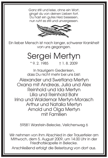 Traueranzeige von Sergej Mertyn von Tageszeitung