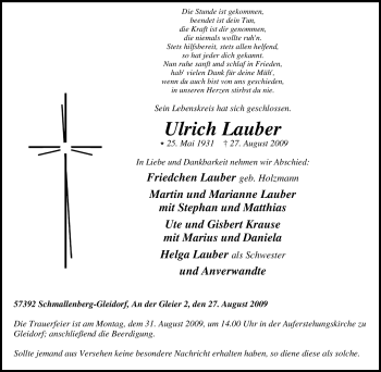 Traueranzeige von Ulrich Lauber von Tageszeitung