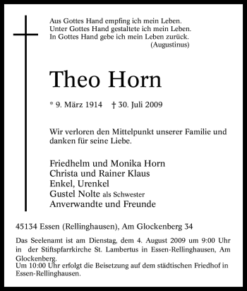 Traueranzeige von Theo Horn von Tageszeitung