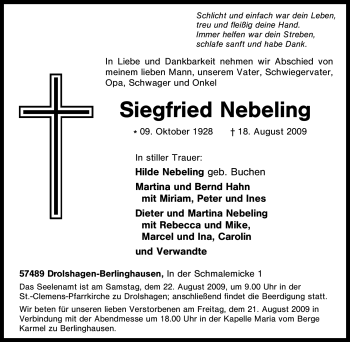 Traueranzeige von Siegfried Nebeling von Tageszeitung